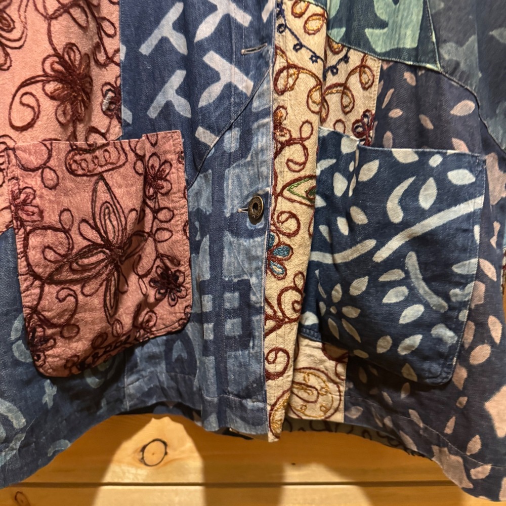 Sacred Threads Patchwork Indigo Blue Cotton Jacke… - image 5